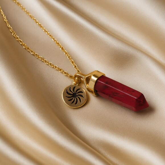 Root Chakra Gold & Red Pendant Necklace – Spiritual Healing Energy Jewelry - 18" - Picture 1 of 8